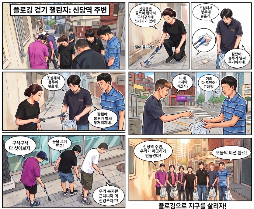 우리 복지관 주변 골목 구석구석을 함께 걸으며 쓰레기를 줍는 환경 보호 플로깅 활동을 통해 지역사회를 깨끗하게 만드는 보람찬 시간을 가졌습니다.